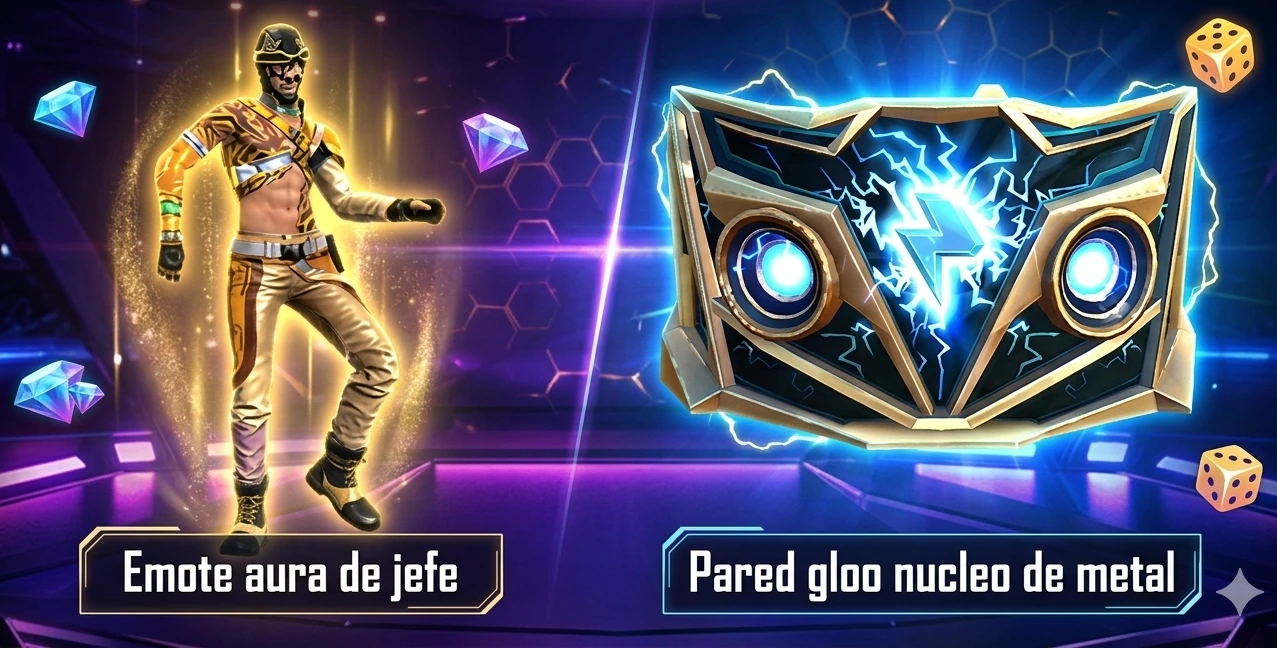 Emote aura de jefe y pared gloo nucleo de metal en Free Fire